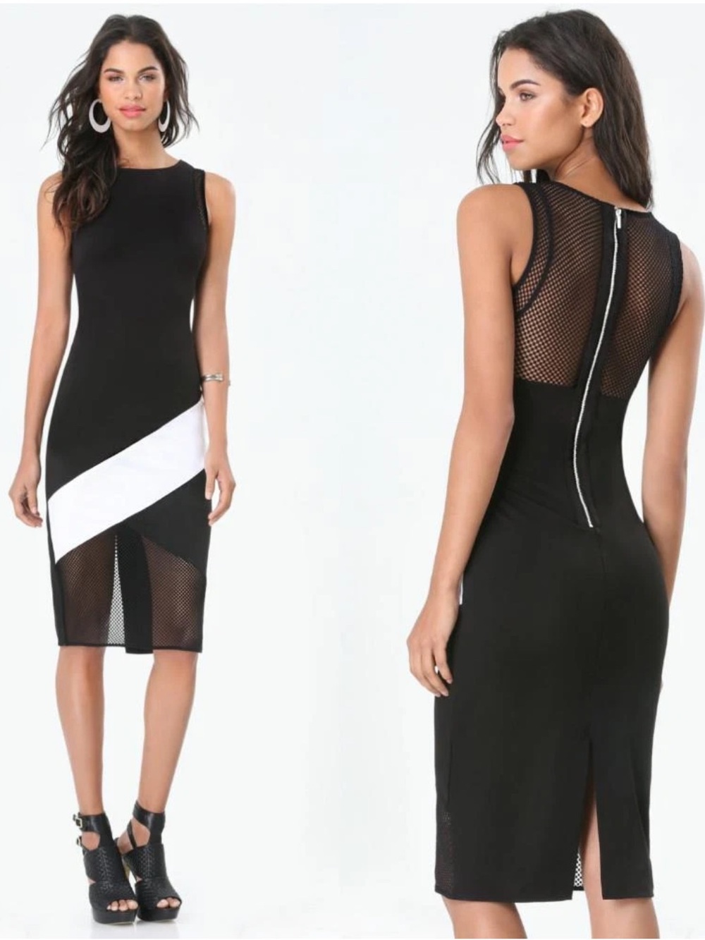NWT Bebe midi  black and white dress with mesh size XL